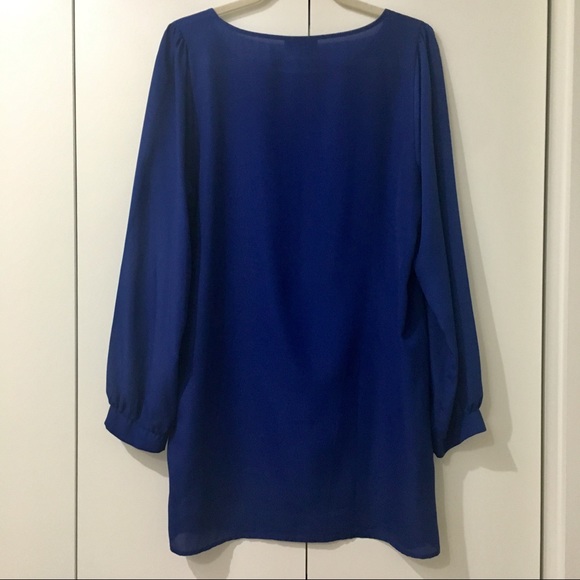 Silky Blue Long Sleeve Dress - Picture 2 of 4